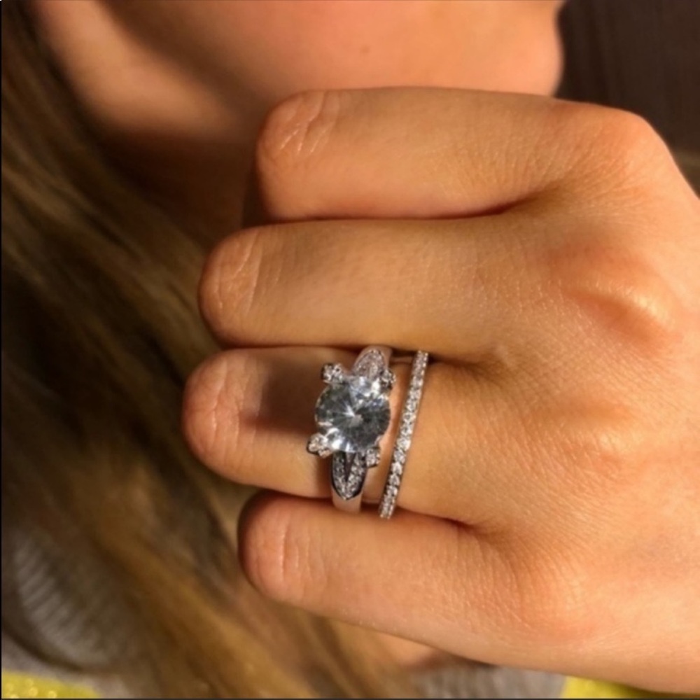New 2pc Set 925  Silver Sapphire Ring - Picture 6 of 6